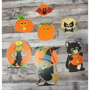 VTG Fun World Halloween Die Cut Decor Lot No 9408 Pumpkin Cat Witch 70s 80s